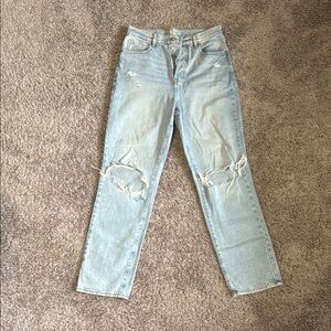 Womens Light Blue Distressed Dad Jeans